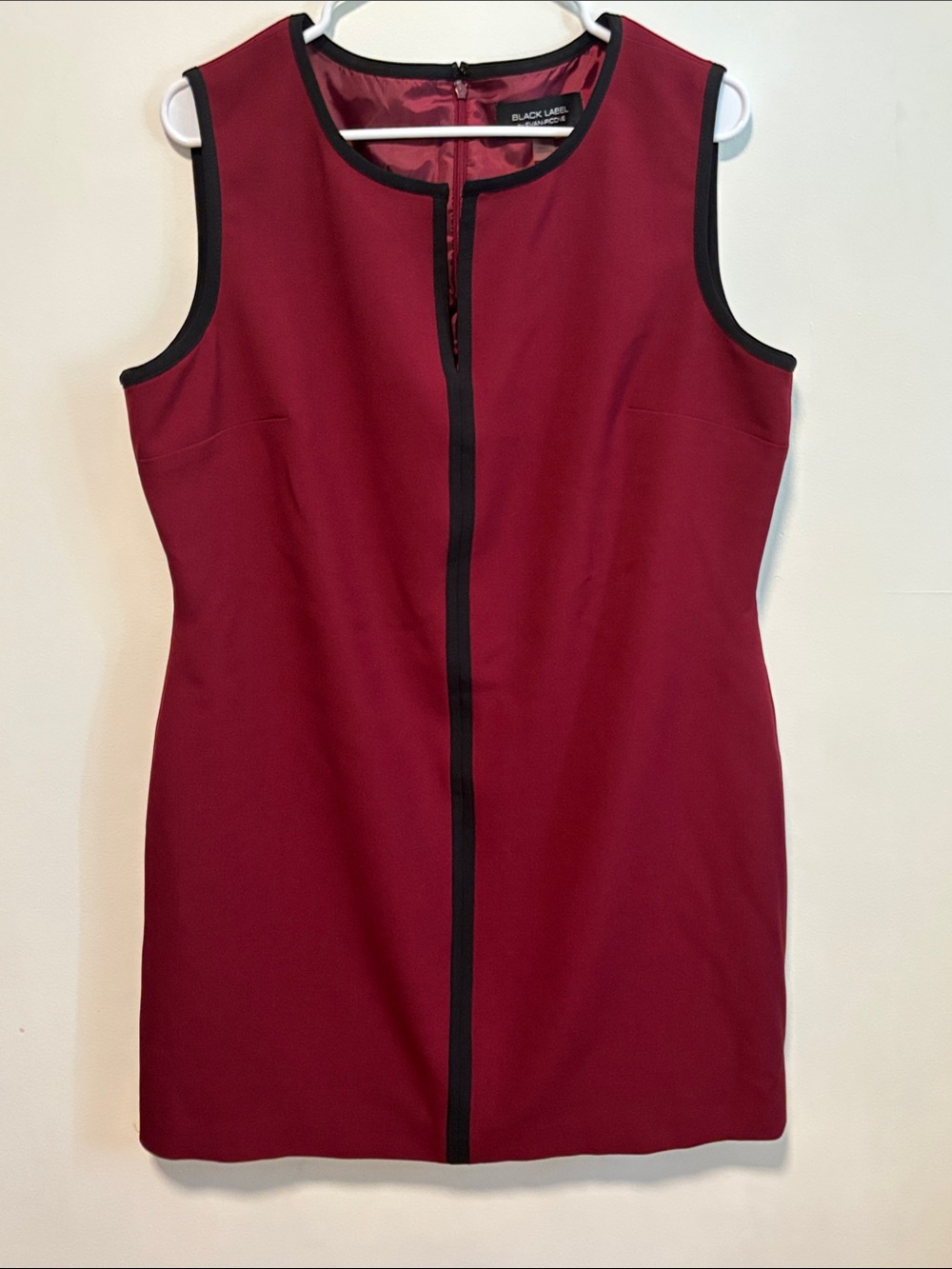 Black Label Burgundy Sheath Mini Dress with Black Trim